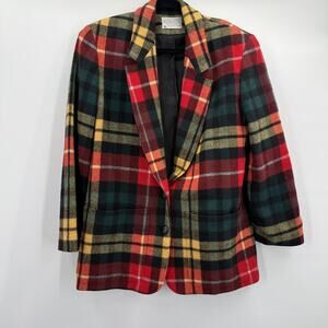 Vintage Pendleton Blazer Womens 8‎ Red Tartan Plaid Wool USA 90s Southwestern